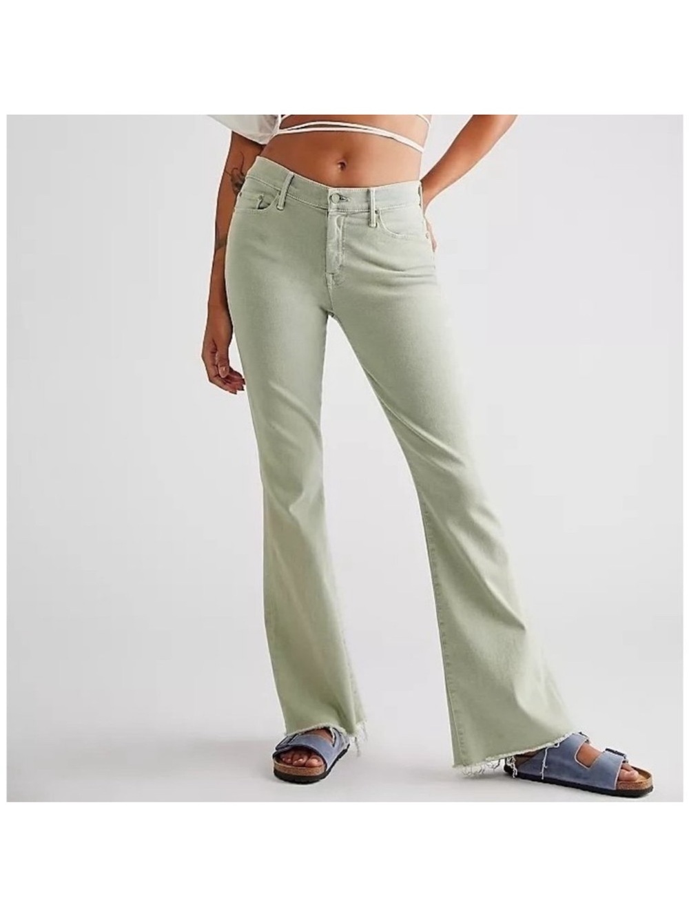 Mother The Weekender Iceberg Green Fray Jeans